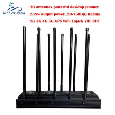 10 canales bloqueador de señal de teléfono móvil 238w alta potencia para 5G Wifi GPS localizador VHF UHF