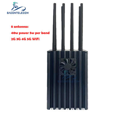 Jammer de señal de teléfono móvil portátil de 8 canales con 4-10W por banda y radio de interferencia de 50m para 5G