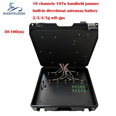 100m maleta interferencia de señal de teléfono móvil 10 bandas integradas en la batería / antenas