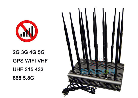 Jammer de señal 5G de 80W con 12 antenas y control remoto infrarrojo para bloqueo de teléfonos móviles