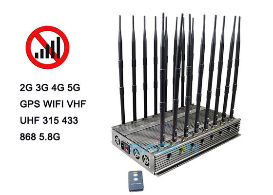Bloqueador de señal 5G de 100W con alcance de 80m y bloqueador de teléfono móvil de 16 bandas para interferencia multicanal