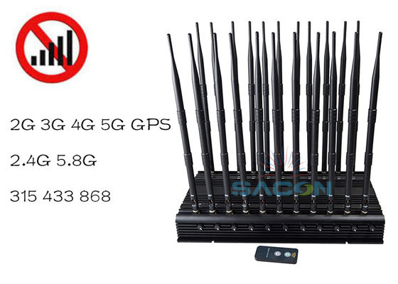 Bloqueador de interferencia de señal de banda ajustable de 42W con alcance de 40m para señales VHF UHF 5G