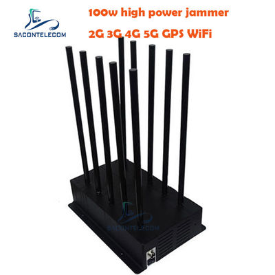 Bloqueador de interferencia de señal 5G de alta potencia de 100W con 10 bandas y radio de 40 m para uso en interiores