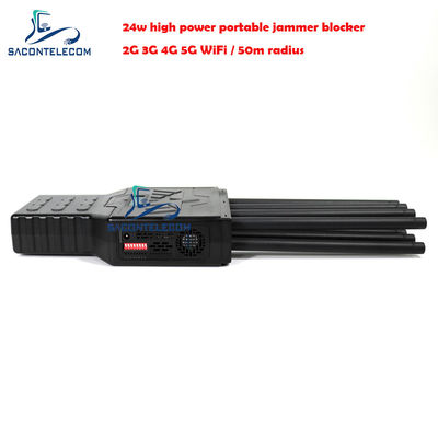 28W de alta potencia, 8 canales, bloqueador de señal portátil con radio de 50m para bloqueo de teléfonos móviles y WiFi