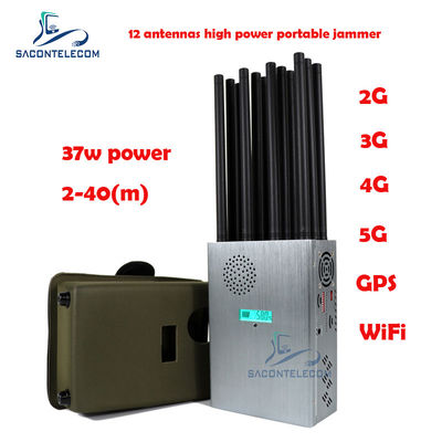 Jammer de señal portátil de alta potencia de 37W con 12 antenas para bloqueo 2G 3G 4G 5G