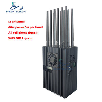 Interruptor portátil de alta potencia de 60W con radio de 40m y 12 canales para 2G 3G 4G 5G WiFi GPS Lojack