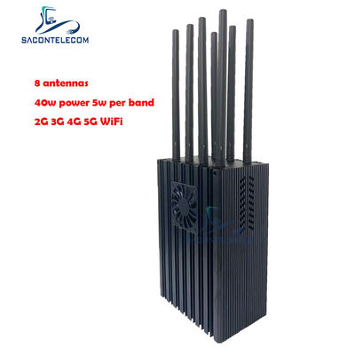 Jammer de señal de teléfono móvil portátil de 8 canales con 4-10W por banda y radio de interferencia de 50m para 5G