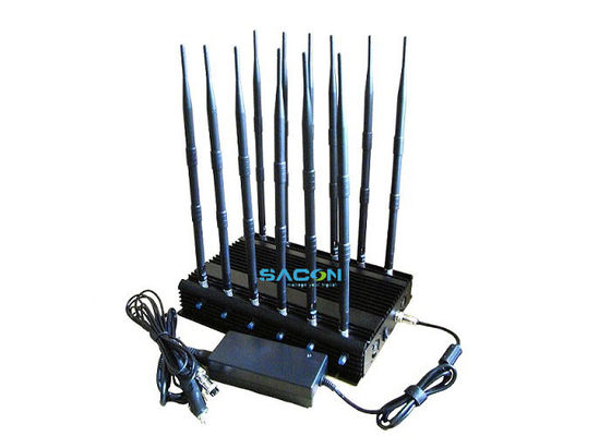 Jammer de señal de alta potencia de 30W y 12 bandas con alcance de 50m para bloqueo de señales inalámbricas y de teléfonos móviles