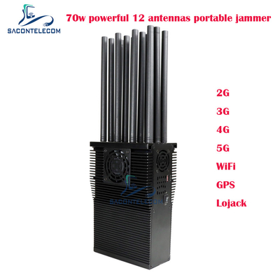 12 bandas Interruptor de señal de teléfono móvil portátil con 70 vatios de potencia y hasta 60 metros de radio