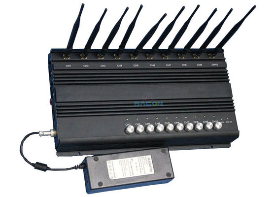Bloqueador de Señal de Alta Potencia de 20W con 10 Antenas para un Rango de Bloqueo de 50m, Interrumpiendo Señales 2G, 3G, 4G, GPS y WiFi