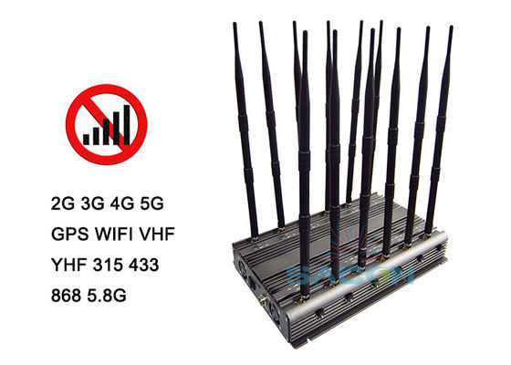 Jammer de señal 5G de 80W con 12 antenas y control remoto infrarrojo para bloqueo de teléfonos móviles