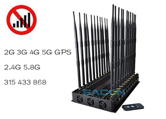 Bloqueador de interferencia de señal de banda ajustable de 42W con alcance de 40m para señales VHF UHF 5G