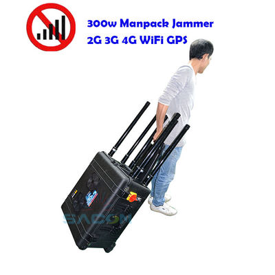 Jammer portátil de bombas de 400W con alcance de 500m y 8 antenas para bloqueo de señales 2G, 3G, 4G, 5G y WiFi