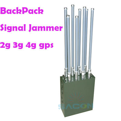 Jammer de señal para mochila de 120W con 8 antenas y alcance de 100m para bloqueo 2G 3G 4G 5G VHF UHF WiFi GPS