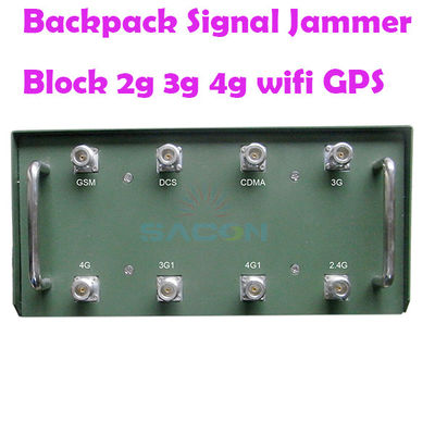 Jammer de señal para mochila de 120W con 8 antenas y alcance de 100m para bloqueo 2G 3G 4G 5G VHF UHF WiFi GPS