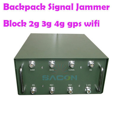 Interruptor de mochila de 120W 100m de alcance con 8 antenas Omni para 2G 3G 4G 5G VHF UHF WiFi Bloqueo de señal GPS