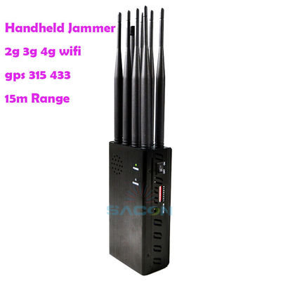 Jammer de señal móvil portátil de 8 bandas con batería de 8000 mAh y interruptor DIP ajustable para bloqueo de GPS WiFi 2G 3G 4G