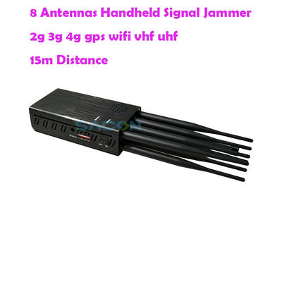 Jammer de señal móvil portátil de 8 bandas con batería de 8000 mAh y interruptor DIP ajustable para bloqueo de GPS WiFi 2G 3G 4G