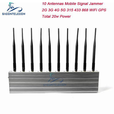 10 Canales 24 Horas de Trabajo 3 Ventiladores de Refrigeración Jammer de Señal Inalámbrica Bloqueador para 5G GPS WiFi VHF UHF