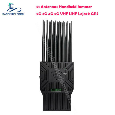 Jammer de señal portátil de 21W con 21 antenas para bloqueo 5G Lojack UHF VHF GPS WiFi
