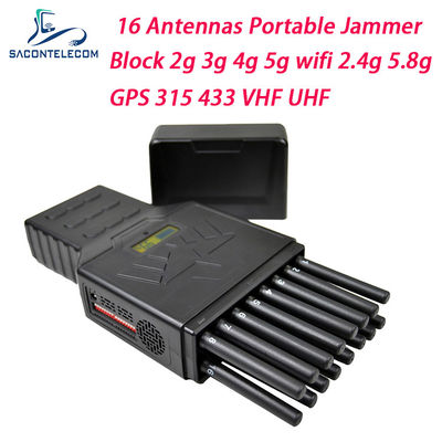 Jammer de señal portátil de 16 canales y 12W de potencia y bloqueador de GPS para frecuencias WiFi 2.4G 5.8G