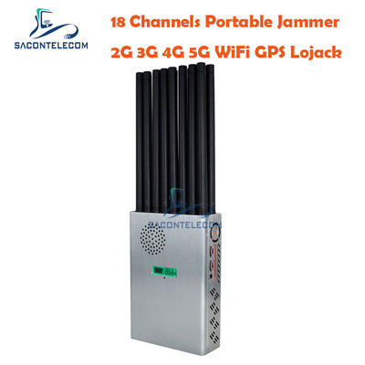 Jammer de 18 antenas 5G de alta potencia con alcance de 20 m y batería de 7,4 V para bloqueo de señal de teléfono móvil