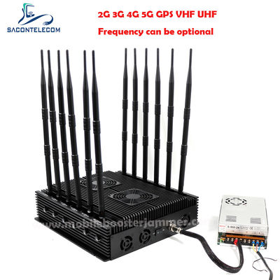 Radius 80m 12 canales 24 horas de trabajo Bloqueador de interferencia de señal para VHF UHF GPS Lojack 5G